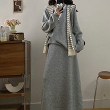 秋冬穿搭一整套微胖mm韩系减龄慵懒感宽松针织毛衣两件套装裙