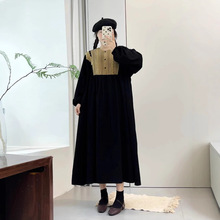日系蕾丝花边长袖连衣裙女秋季2024新款高级感时尚简约气质中长裙