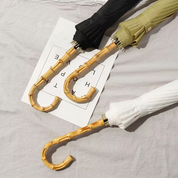 Factory Wholesale 16K Bone Straight Umbrella Plain Long Handle Bamboo Handle Umbrella Can Be Printed with Logo Advertising Umbrella