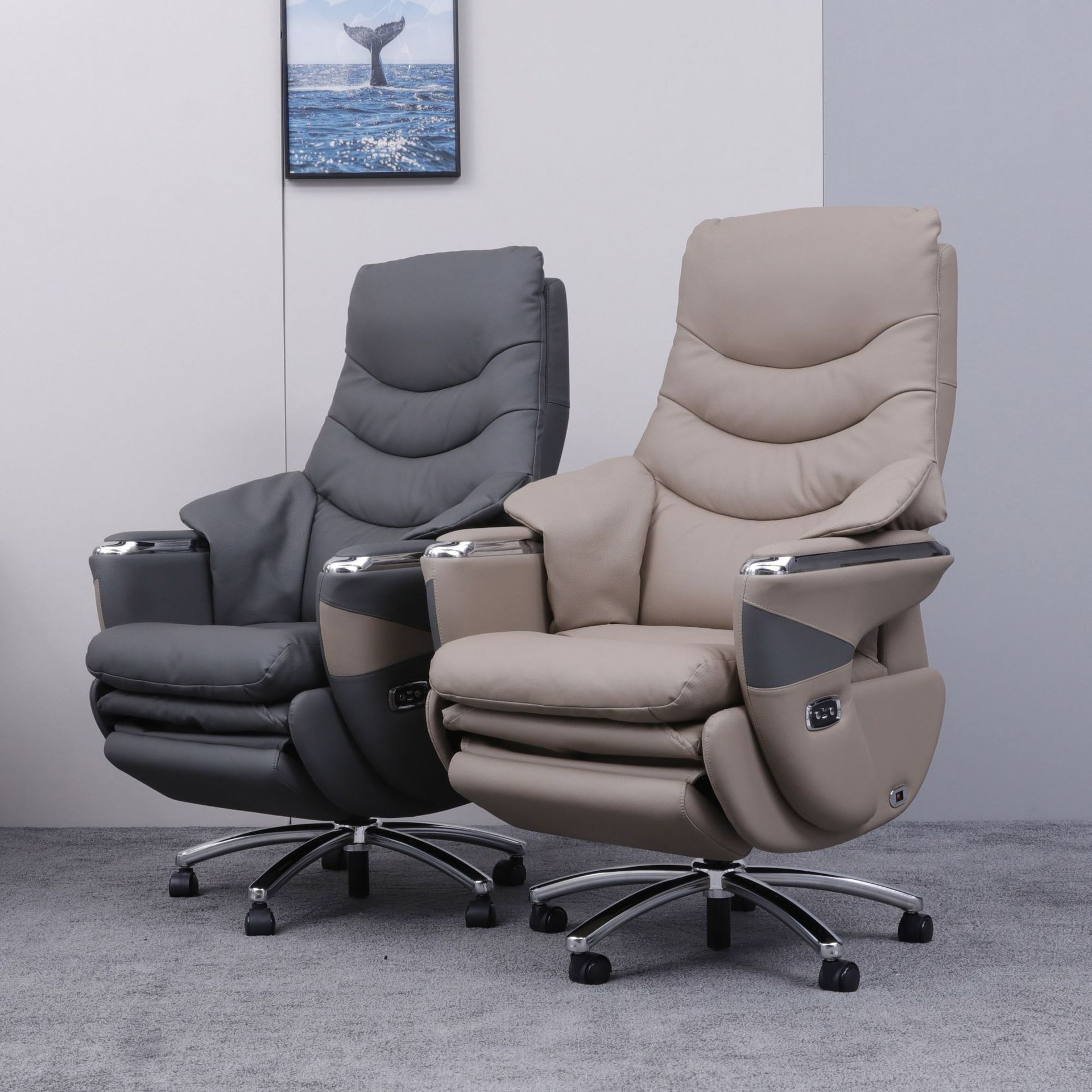 Light Luxury Massage Reclining Cowhide Boss Chair Electric Executive Cowhide Business Chair for Long Periods of Sitting Without Fatigue Electric President Chair