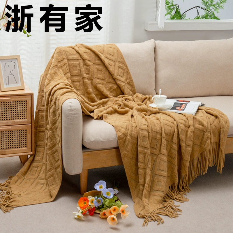 39001 terry ring diamond leisure blanket four season knitted thread blanket Bed and bed with blanket Hotel bed blanket Geometric blanket