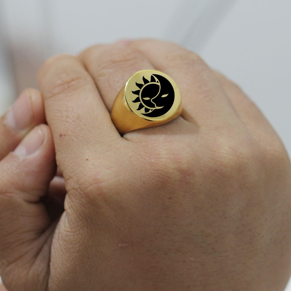Retro Geometric Sun Titanium Steel Carving Menu0027S Rings