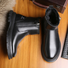 老人头羊毛一体高帮男靴东北拉链加绒烟筒马丁靴男款工装厚底短靴