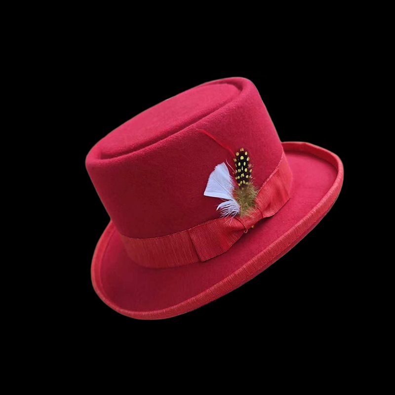 Cappello in feltro di colore piatto e solido, alla moda, cappello a cilindro in lana_voghion.com