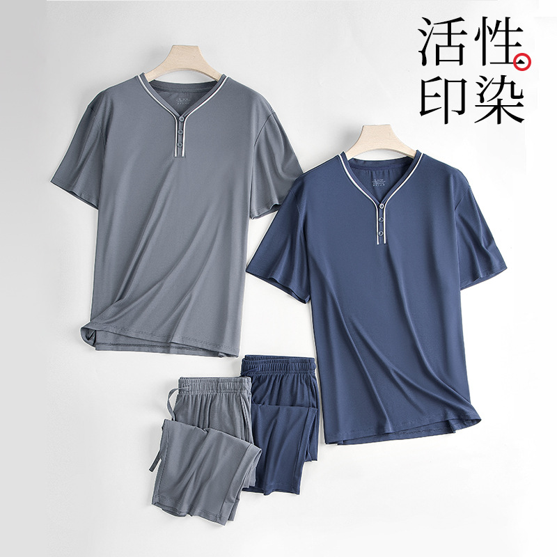 80 pijamas modales de doble cara para hombre de primavera y verano, pantalones de manga corta, estilos delgados, ropa de hogar en stock