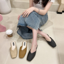 跨境代发新款秋季包头半拖鞋时尚女士平底外穿凉拖休闲一脚蹬女鞋