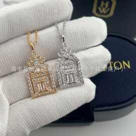 H.W海瑞温斯顿满钻城堡幸福之门锁骨链超闪坠女银镀18k金高级感