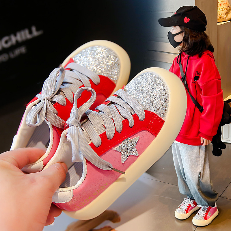 Girls star sequined board shoes 2024 spring and summer new fashion sneaker Korean girl's versatile foreign trade children's shoes
