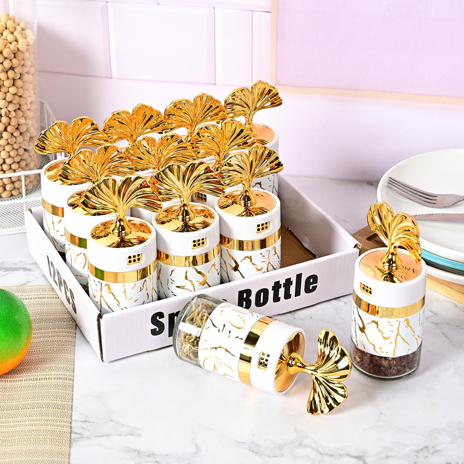 Amazon nuevo hogar cocina a prueba de humedad de vidrio sellado condimento botella cocina sabor sal condimento botella traje