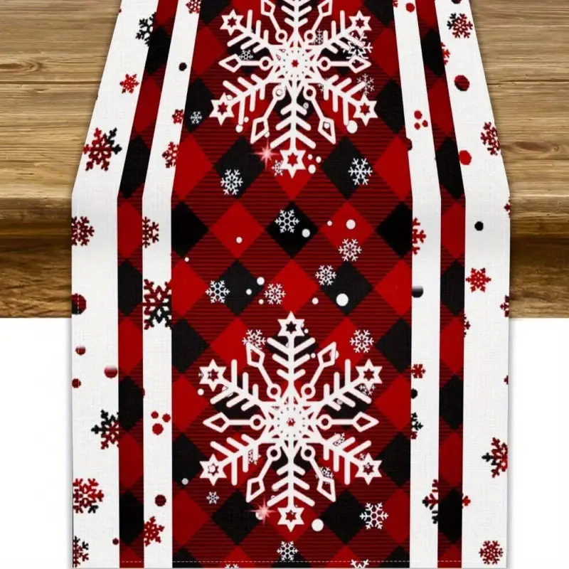 Camino de mesa navideño con estampado de muñeco de nieve y Santa