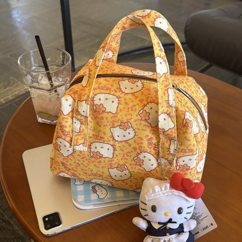 Double-layer Thickened Orange Leopard Kitty Little Red Riding Book Cute Handbag Portable Lunch Box Bag Hand Carrying