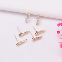 保色14K包金简约镶锆石耳钉排钻带圈耳饰 DIY手工饰品配件半成品