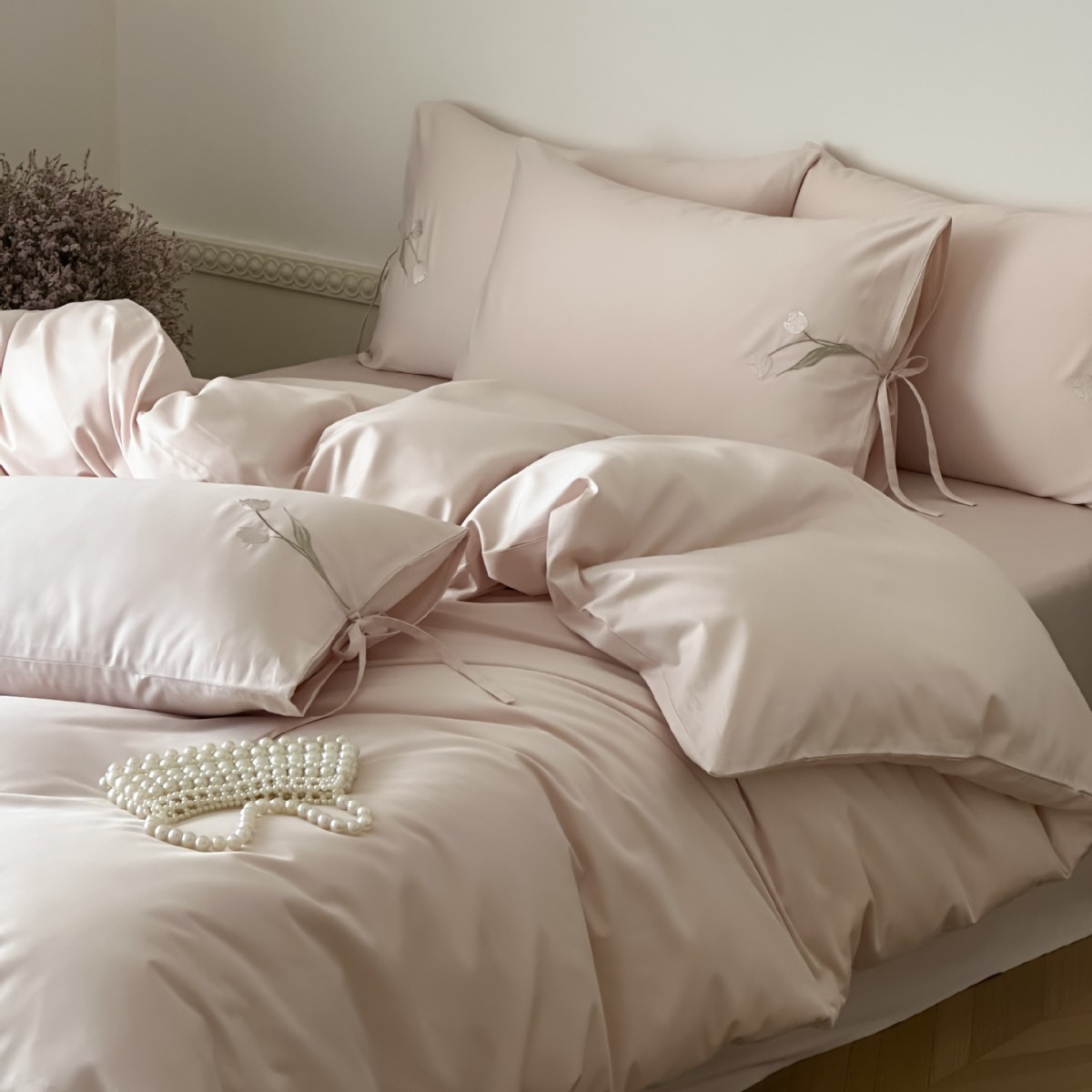 Light Luxury Style 100S Long-Staple Cotton Four-Piece Set Pure Cotton Embroidered Floral Quilt Cover Bed Sheetss Pure Cotton High-End Bedding