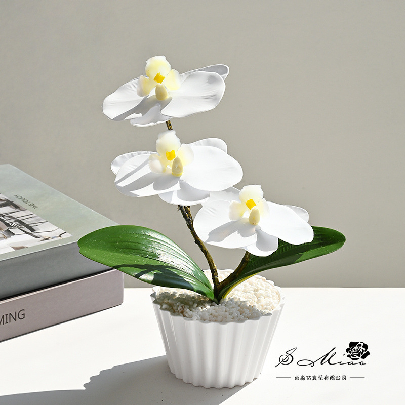 Tres flores pequeñas mariposa orquídea bonsai decoración creativa decoración interior de la sala de estar flores falsas flores artificiales en maceta