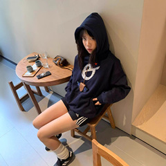 2025新款美式高街波点字母印花连帽卫衣女宽松设计感小众慵懒外套