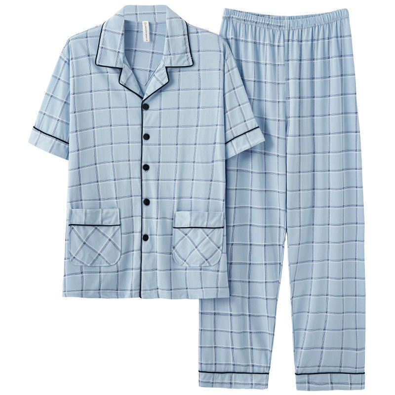 Pijamas de verano de algodón de los hombres pantalones de manga corta de algodón de los hombres de algodón delgado de verano más tamaño de media manga de los hombres homewear