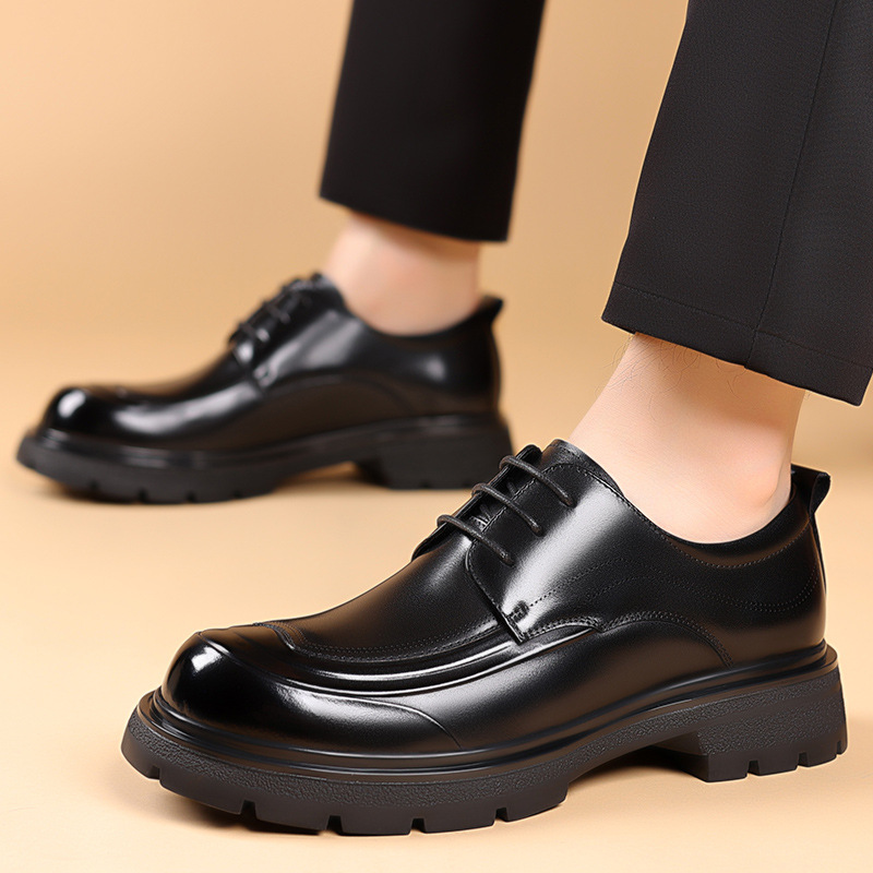 비즈니스 가죽 신발 남성 가을 가죽 올 매치 통기성 원피스 캐주얼 남성용 부드러운 통근 더비 신발 웨딩 신발