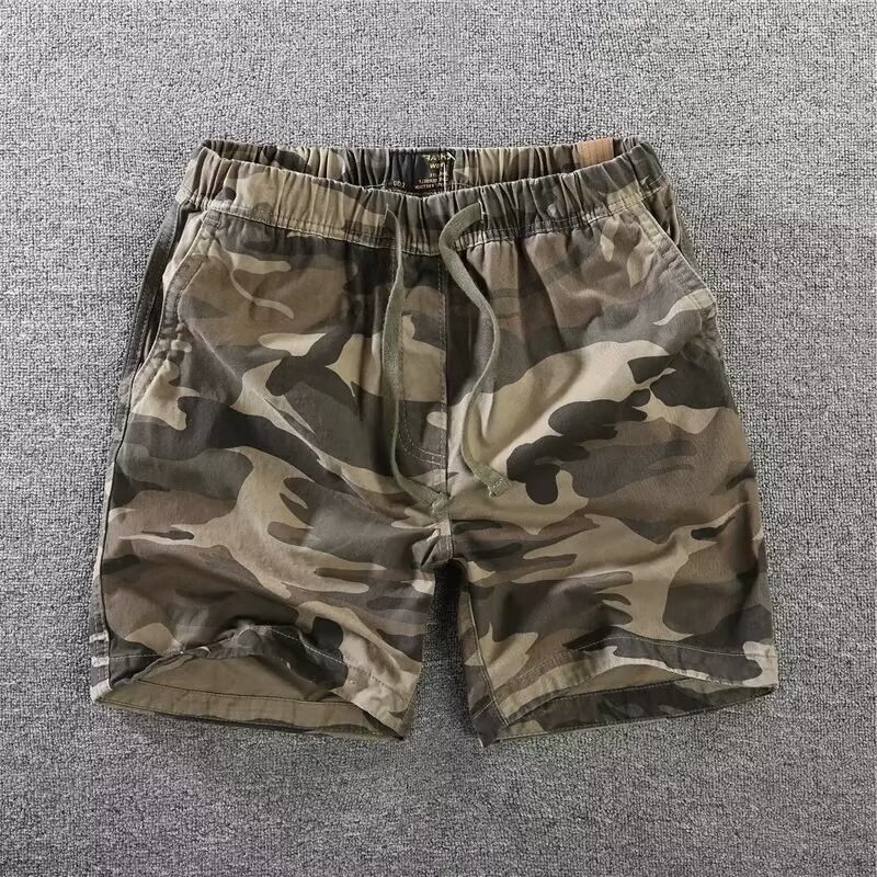 European and American Retro Men's Jogging Shorts Youth Loose Three-point Pants Sports Running Camouflage Fashion Tight Waist Drawstring