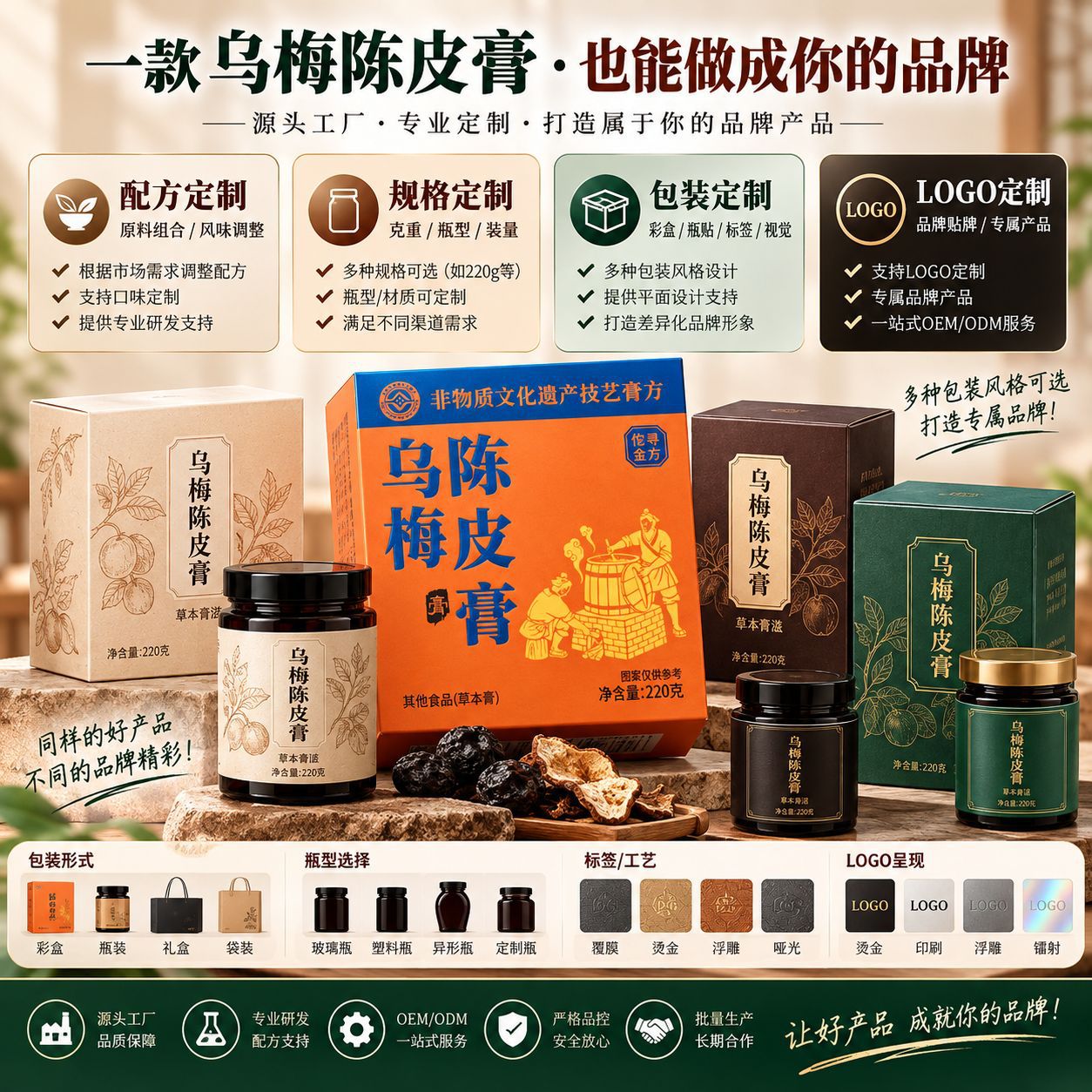 Wu Mei Chen Pi Gao (Dark Plum & Aged Tangerine Peel Herbal Paste) — Ready-to-Eat Herbal Paste, 220g Jar key features