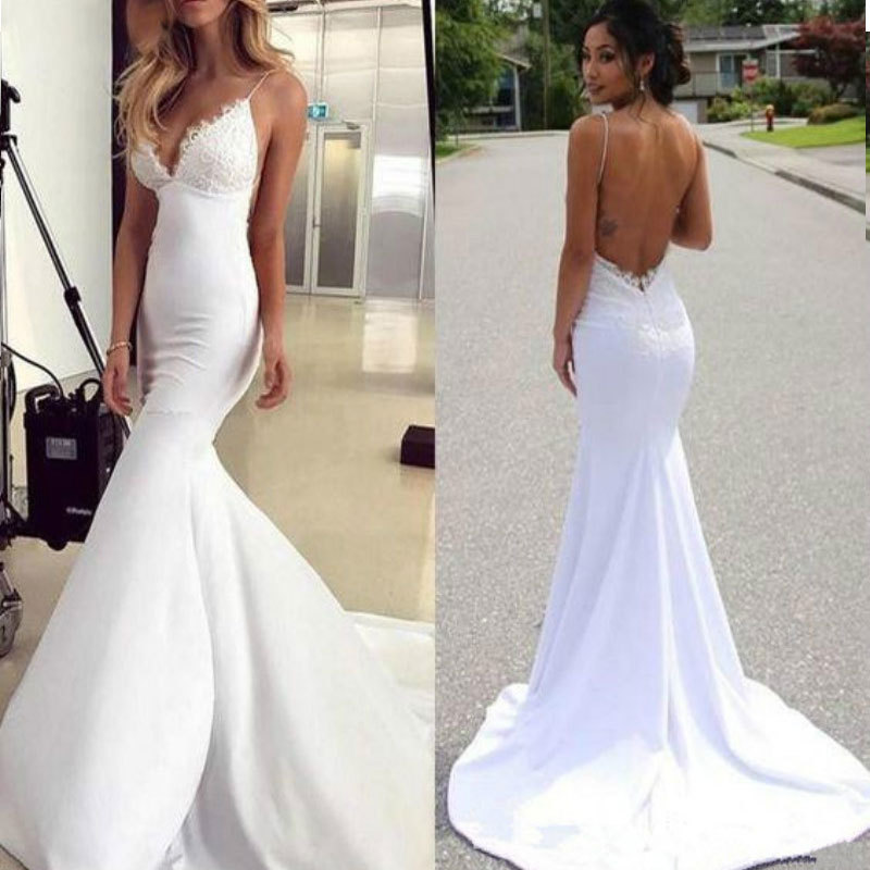 Comercio exterior europeo y americano Amazon AliExpress deseo nuevo vestido de novia con cuello en V sexy backless fishtail vestido de novia falda trasera image 3