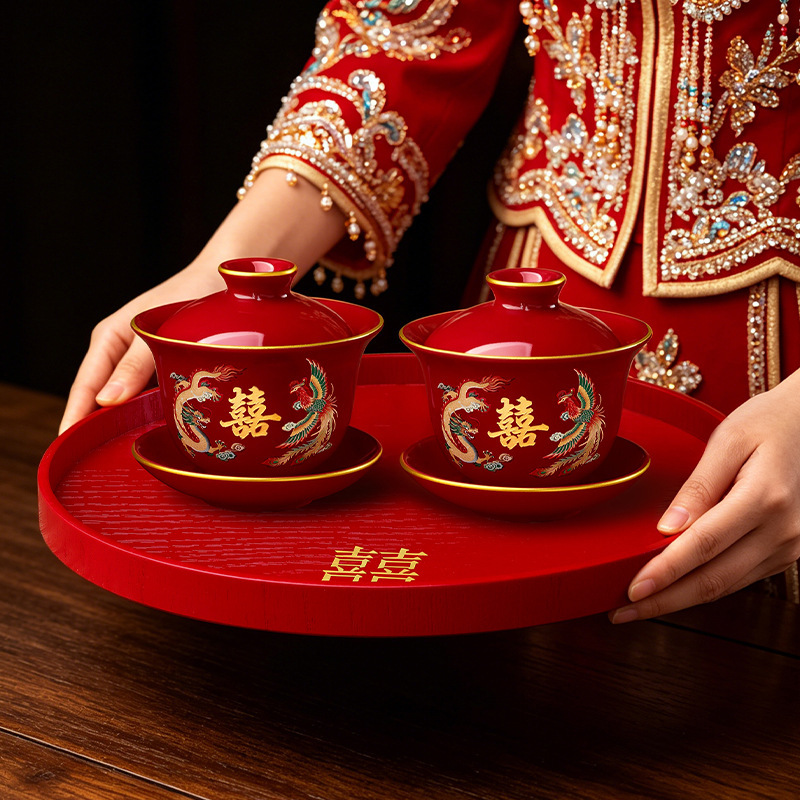 Red Gaiwan Tea Cup Set, Tea Utensils, Wedding Gift Box, Dowry Items Red Gaiwan Tea Cup Set, Tea Utensils, Wedding Gift Box, Dowry Items
