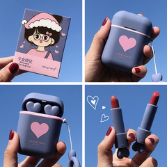 Hengfang Cartoon Heart Double-Tipped Dual-Color Earphones Lipstick Velvet Matte Glossy Lip Gloss Portable Student Edition Cosmetics