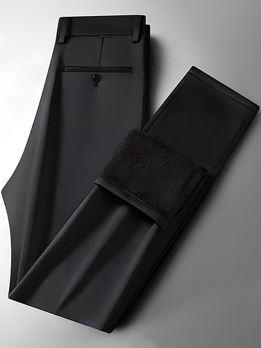 Men's Business Casual Wool Blend Winter Thick Iron-Free Straight Leg Long Pants for Business Gentlemen