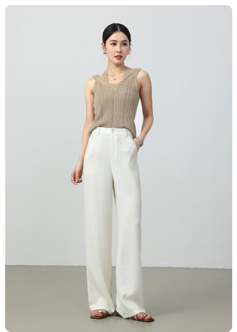 Quần culottes nữ ống rộng cạp cao vải lanh pha mùa hè — Màu sắc chi tiết 19