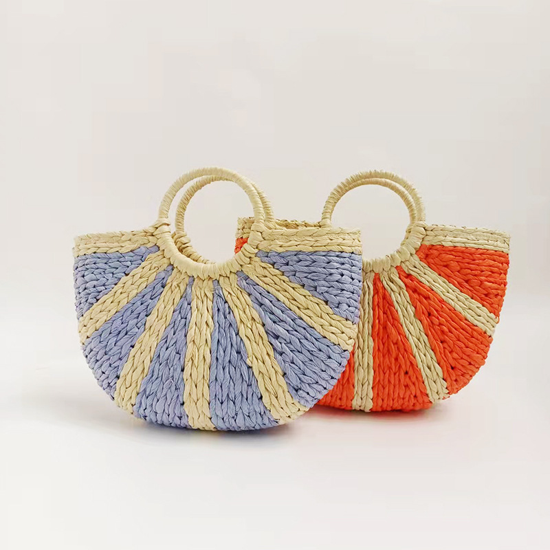 Women's Fashion Handbags, 2024 New Summer Woven Pumpkin Semi-circular Holiday Beach Bag. Fashionable and Personalized Women's Bags._senzul.com