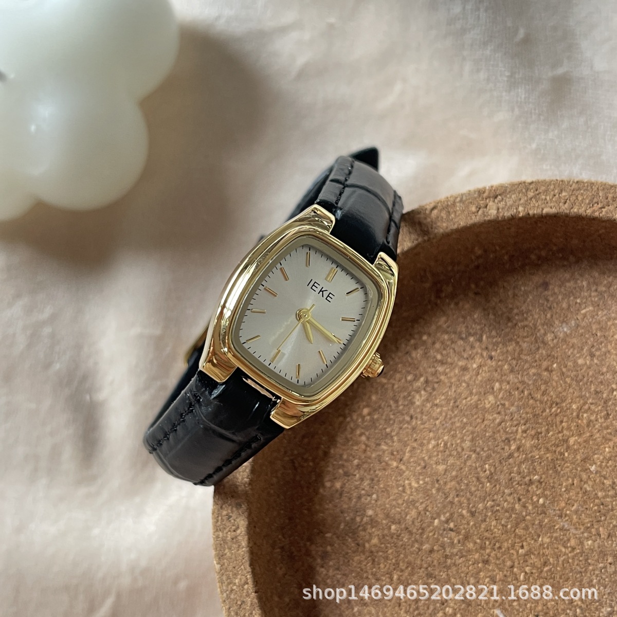 IEKE classic French style personalized wine bucket genuine leather quartz watch women's student simple temperament workplace small women's watch