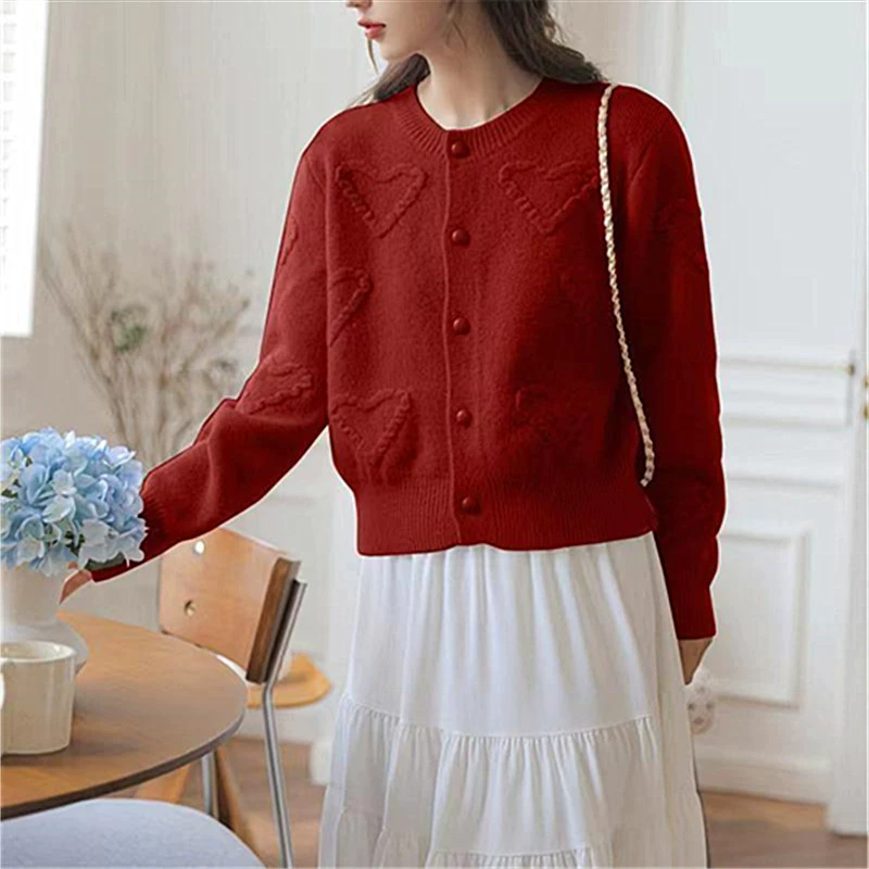 Вязаный кардиган женский 2023 весна и осень новый милый сладкий интернет-знаменитости короткая верхняя одежда любовь вязаный свитер верхнее пальто