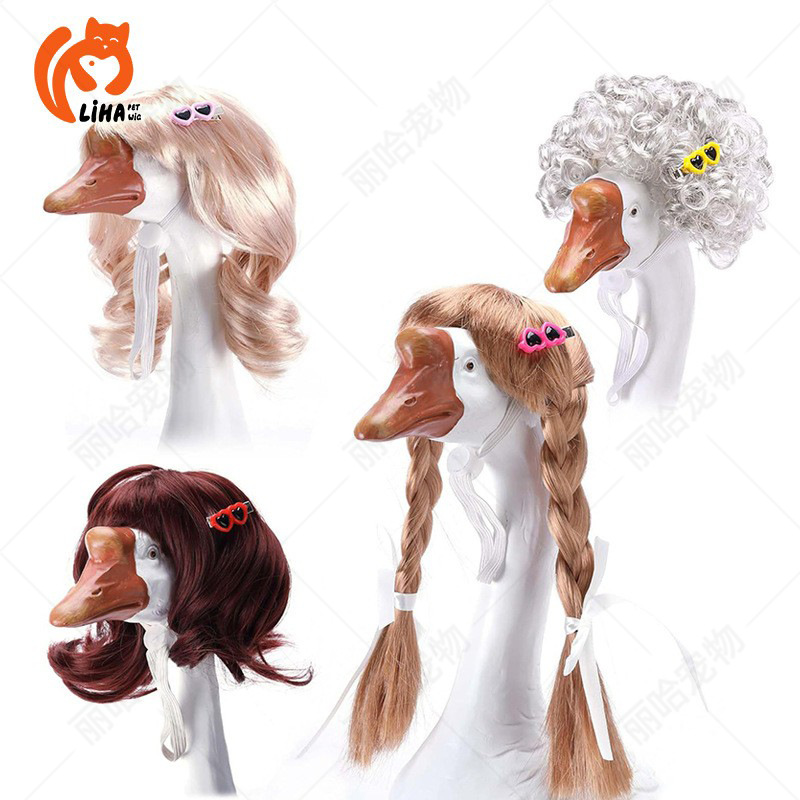 New Pet Wig Big Goose Headdress Cute Funny Wig Goose Wig Afro Long Braid Wig Cross-Border