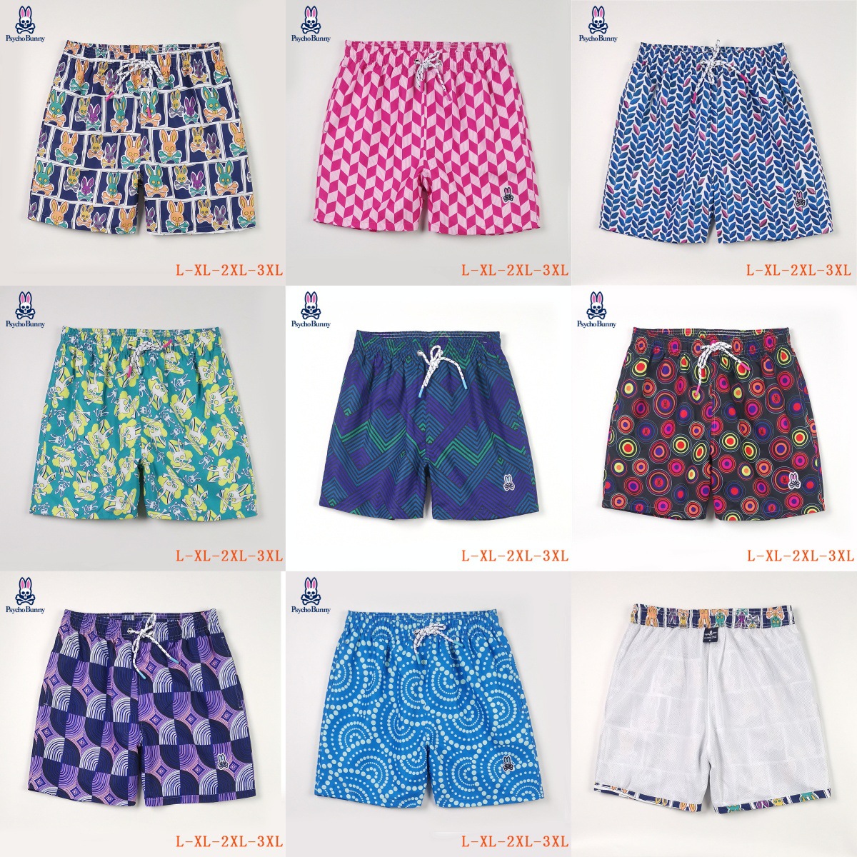 Shorts Beach Pants European and American Wind Surfing Quick Dried Flower Pants Skull Rabbit Psycho Bunny Men's Home Casual Pants