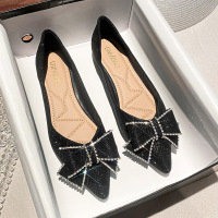 Pointed single shoe women's flat bottom 2024 new  shallow mouth soft leather evening breeze fairy women's shoes large size women's shoes 41-43