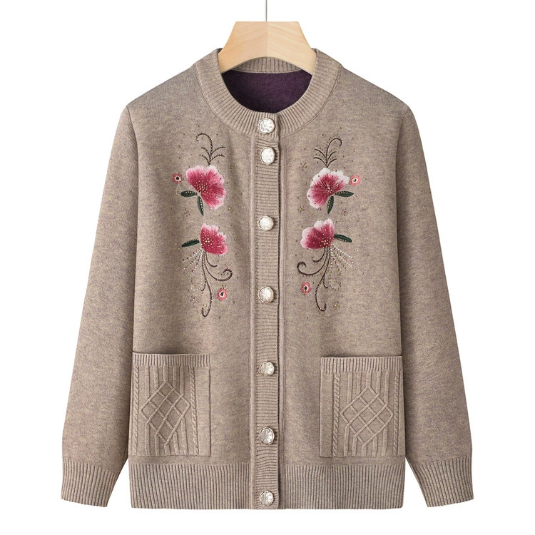 Зимняя одежда для женщин, свитер-пальто на флисовой подкладке и утепленный для мам, теплый кардиган для бабушек, стильные осенне-зимние топы для пожилых женщин.