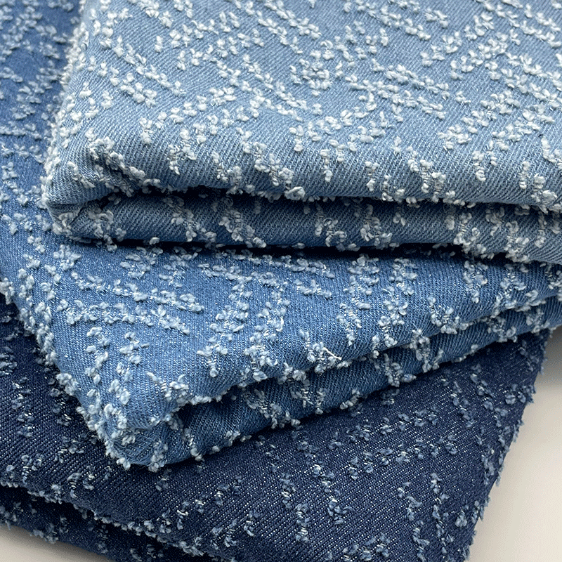 Washed Denim Fabric, Crochet Perforated Holes, Pure Cotton, Washed Denim Suit Fabric