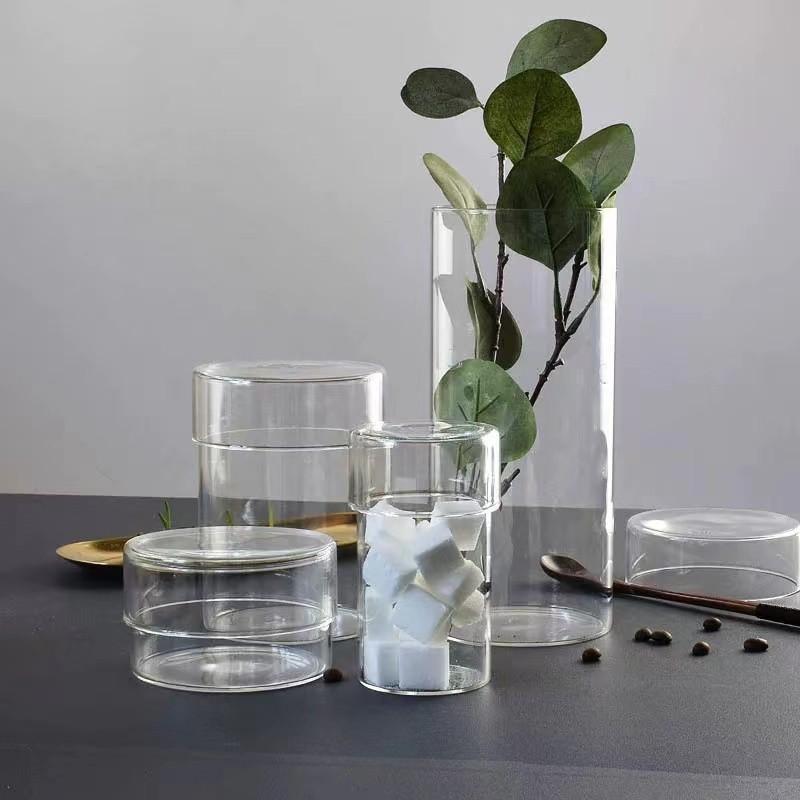 Japanese-Style Vase Transparent Glass Storage Jar Storage Bottle Flower Tea Storage Container Set Coffee Bean Nordic Storage Jar