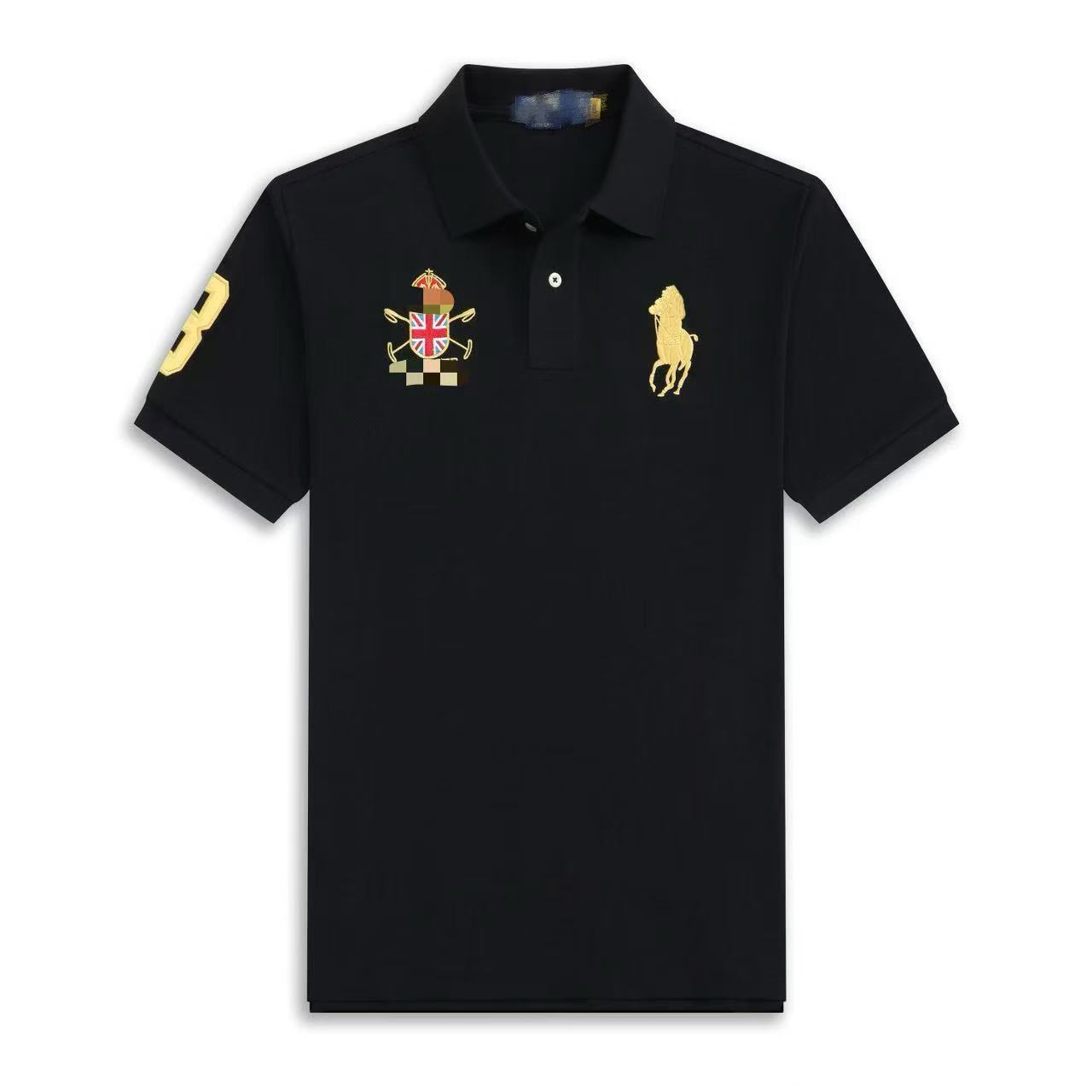 Summer Polo Trendy Casual Men's Short-Sleeve Embroidered Large Horse Crown Oversized Loose Fit Polo Shirt Short-Sleeve