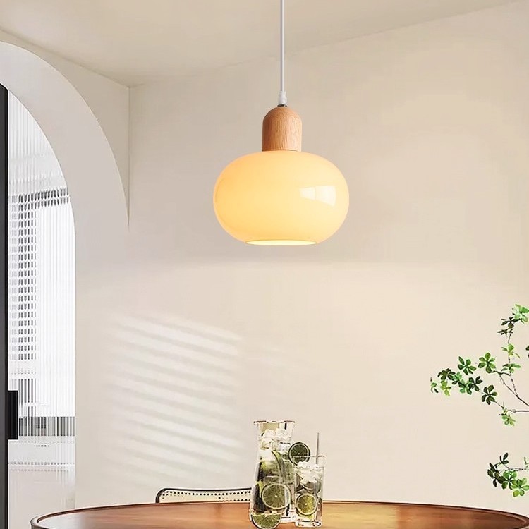 Moderno simple madera crema viento pequeño lámpara de mesa de comedor lámpara de escritorio habitaciones residenciales cabezal de cama lámpara de vidrio de madera sólida