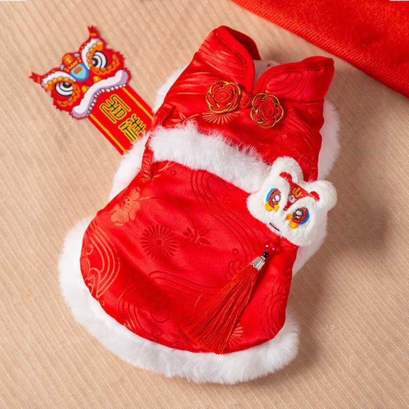 Ropa de Año Nuevo para gatos en invierno engrosado vestido de China mascota gatito gato muñecas de otoño y invierno gato azul camisa de Año Nuevo