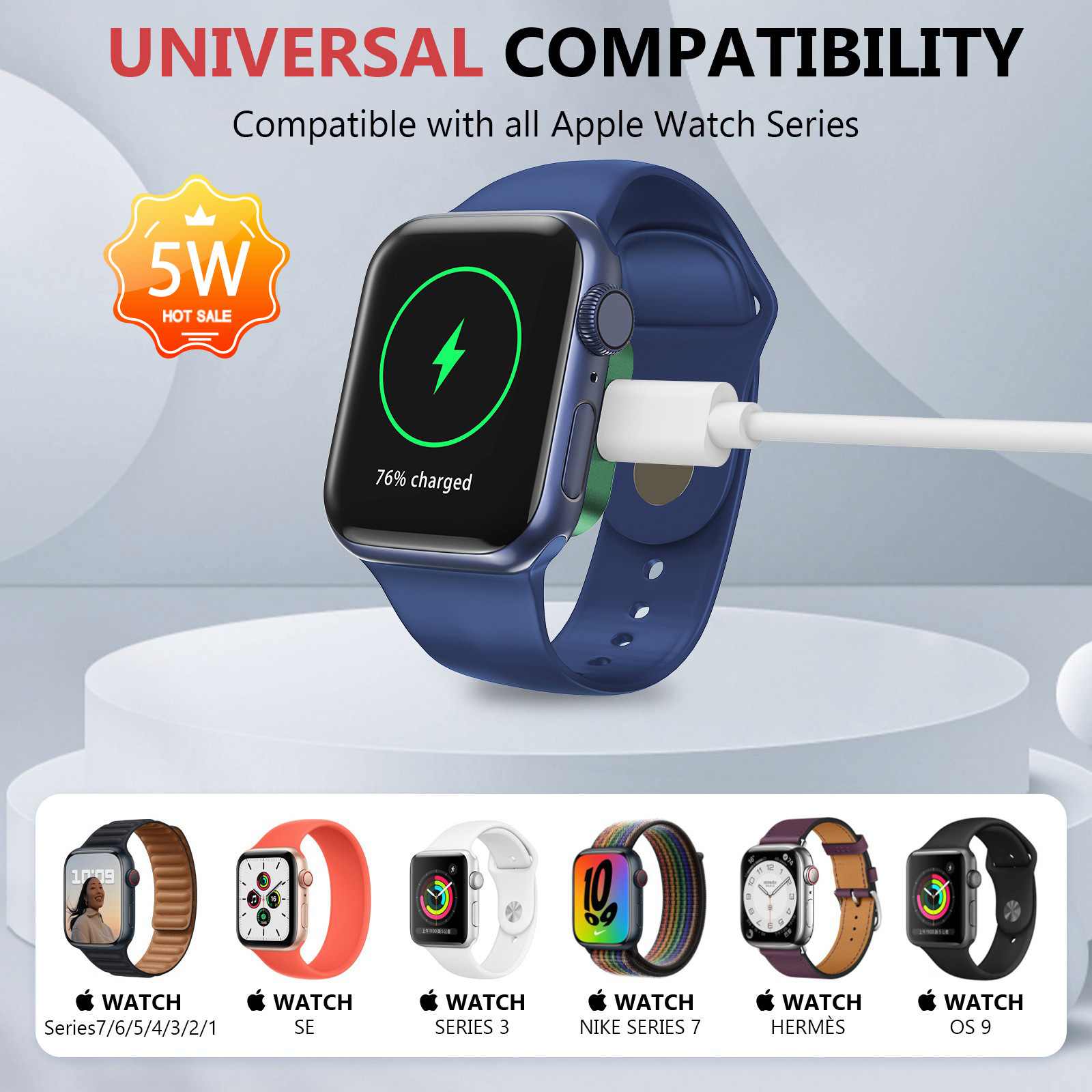 Carga rápida de 5w para Apple Watch Wireless Samsung appWatch Carga magnética Mini cargador transfronterizo portátil