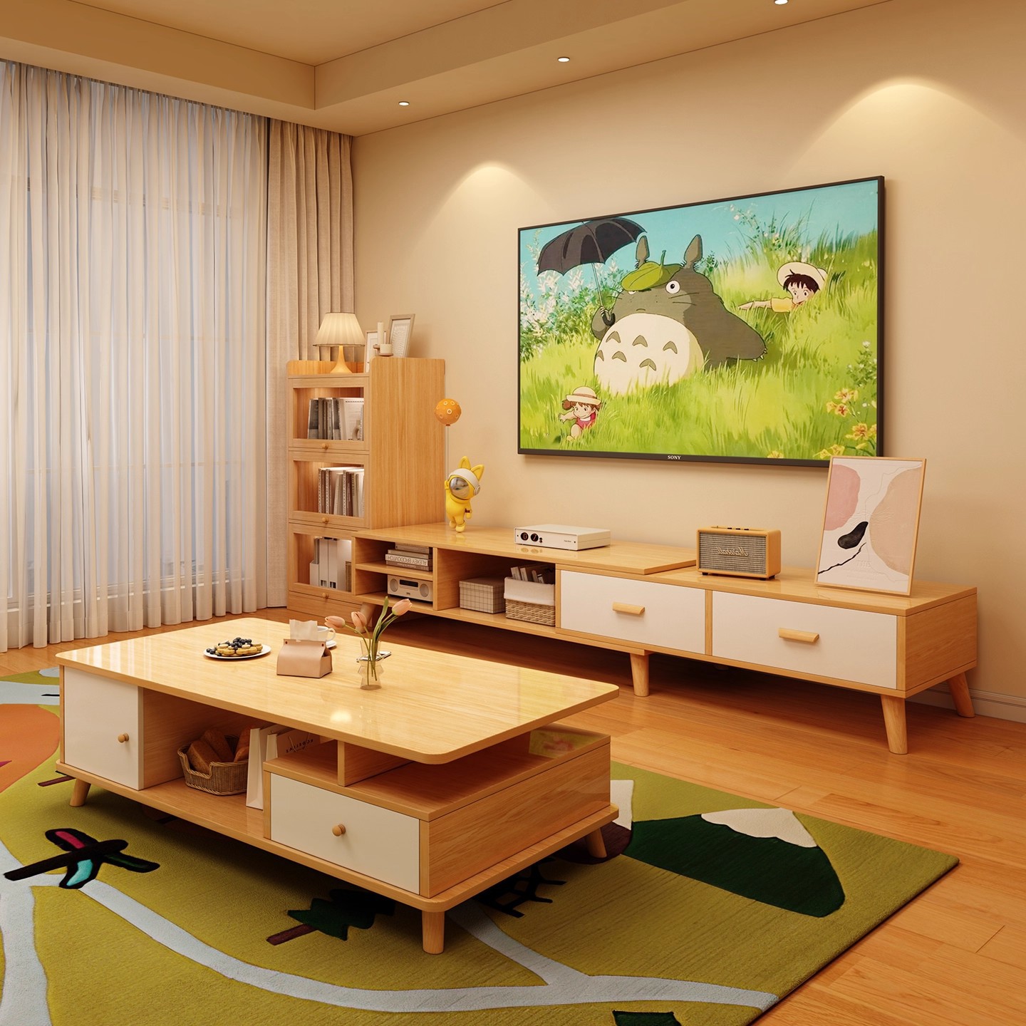 Gabinete de televisión retráctil sala de estar doméstica pequeña casa 2025 nuevo almacenamiento en un gabinete de televisión moderno y simple