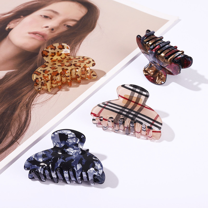 2023 Korean Style Female Elegant Leopard Print Plaid Grasp Clip Internet Celebrity Mid-Grab Horsetail Top Clip Back Head Half Tie Headwear Hairclip