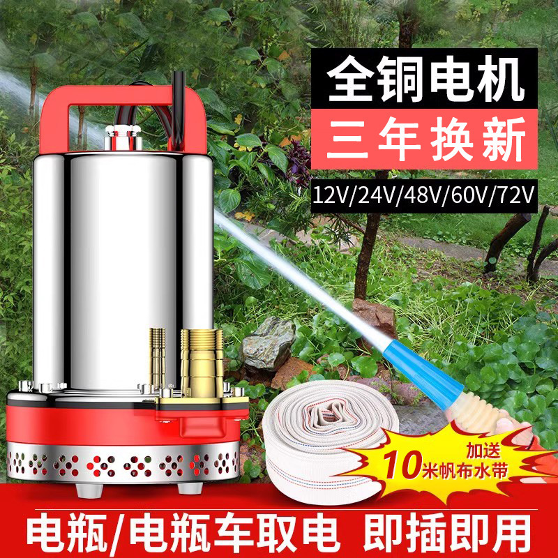 直流潜水泵农用电动电瓶车专用抽水泵12V24V48V60V72伏浇菜抽水机