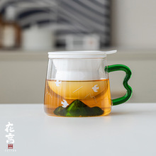 在言羊脂玉白瓷玻璃办公杯陶瓷杯带盖子带过滤居家创意网红大水杯