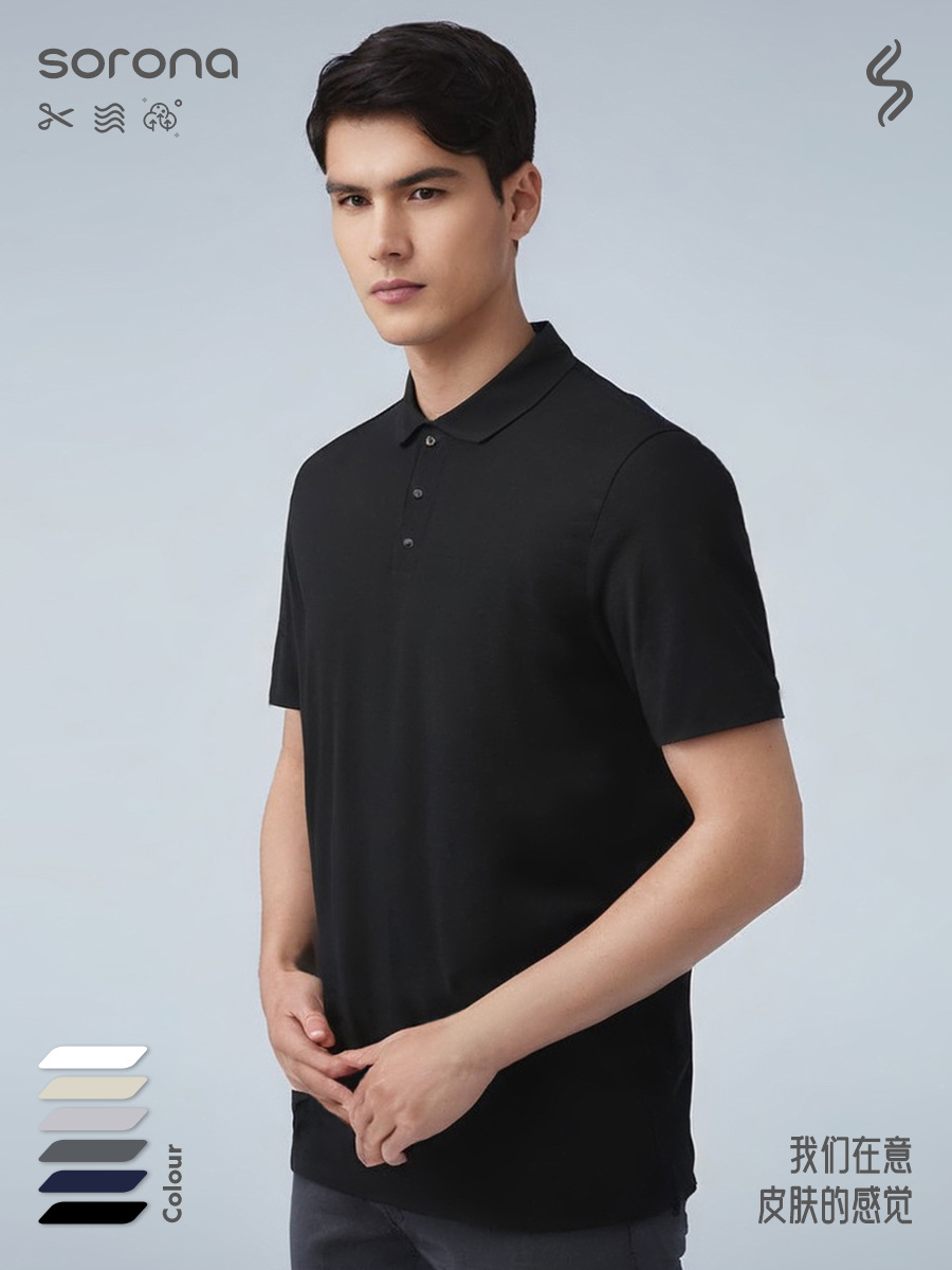 ハイエンドライトラグジュアリーデュポンソロナラペルメンズ無地シンプルカジュアル半袖Tシャツポロシャツ