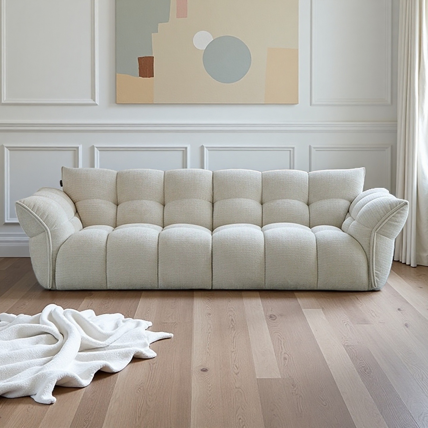 Sofá de lirio estilo medieval francés para sala de estar de fila recta estilo crema tipo casa pequeña retro alta sensación sofá de tela