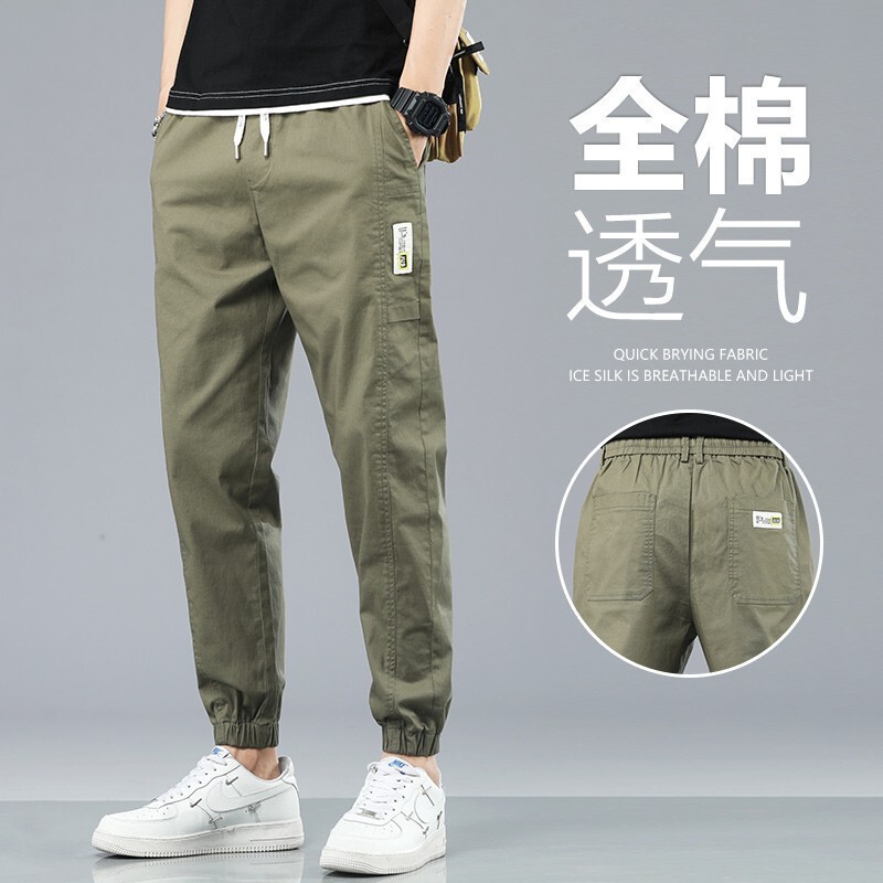 2025 Spring and Summer Pure Cotton Casual Cargo Pants for Men, Loose and Versatile Harem Pants for Men, Sports Pants for Boys