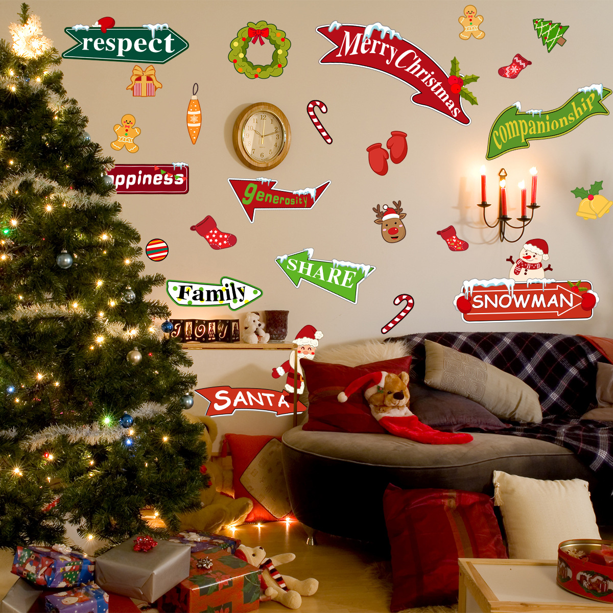 Kerst muursticker met kerstman en sneeuwpop voor woonkamer_voghion.com