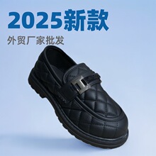 2025新款方格哑光PU面厚底新年童皮鞋外贸厂家批发Childrensshoes